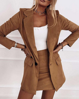 Front view of a long-sleeve co-ord set with rounded hem in brown