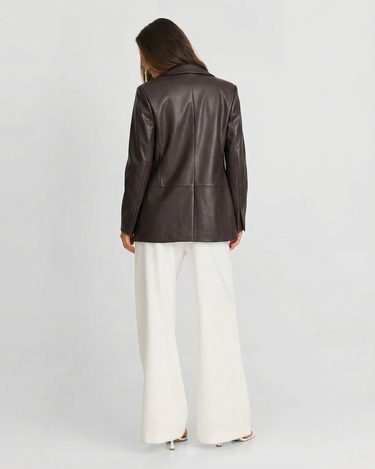 Tailored Women's Faux Leather Blazer Jacket With Structured Fit