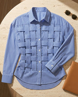 Detail shot of the woven front panels on the shirt
