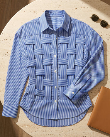 Detail shot of the woven front panels on the shirt