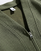 Rear view of men's textured zip-up cardigan