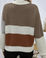 Textured Patchwork Knit Jumper with Crew Neck