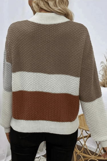 Textured Patchwork Knit Jumper with Crew Neck