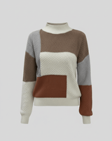 Textured Patchwork Knit Jumper with Crew Neck