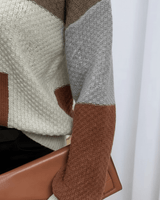 Textured Patchwork Knit Jumper with Crew Neck
