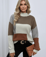 Textured Patchwork Knit Jumper with Crew Neck