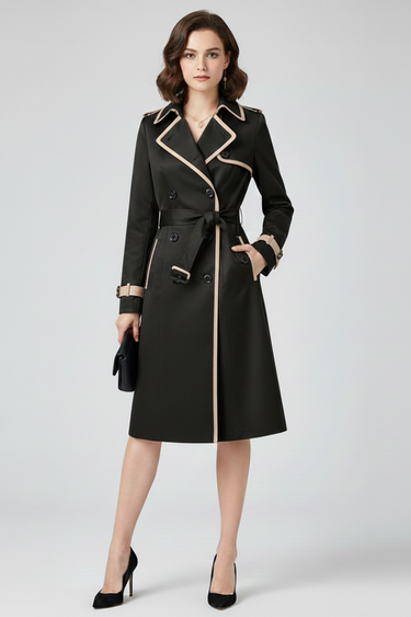 Back view of the trench coat showing the full length and collar