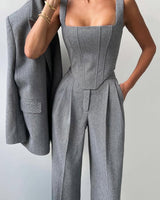 Three Piece Trouser Suit with Blazer and Corset Top