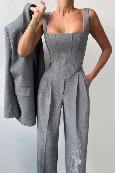 Three Piece Trouser Suit with Blazer and Corset Top