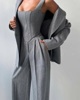 Three Piece Trouser Suit with Blazer and Corset Top