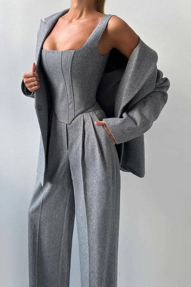 Three Piece Trouser Suit with Blazer and Corset Top