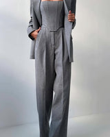 Three Piece Trouser Suit with Blazer and Corset Top