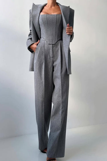 Three Piece Trouser Suit with Blazer and Corset Top