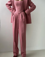 Three Piece Trouser Suit with Blazer and Corset Top