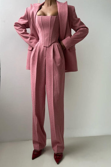 Three Piece Trouser Suit with Blazer and Corset Top