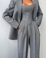 Three Piece Trouser Suit with Blazer and Corset Top