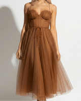 Tulle Maxi Dress with Corset Bodice and Spaghetti Straps