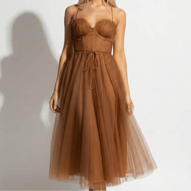 Tulle Maxi Dress with Corset Bodice and Spaghetti Straps