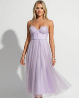 Tulle Maxi Dress with Corset Bodice and Spaghetti Straps