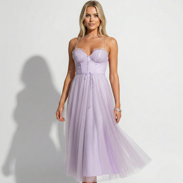 Tulle Maxi Dress with Corset Bodice and Spaghetti Straps