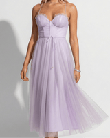 Tulle Maxi Dress with Corset Bodice and Spaghetti Straps