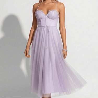 Tulle Maxi Dress with Corset Bodice and Spaghetti Straps