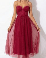 Tulle Maxi Dress with Corset Bodice and Spaghetti Straps