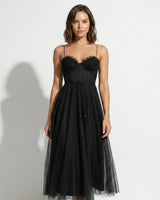 Tulle Maxi Dress with Corset Bodice and Spaghetti Straps