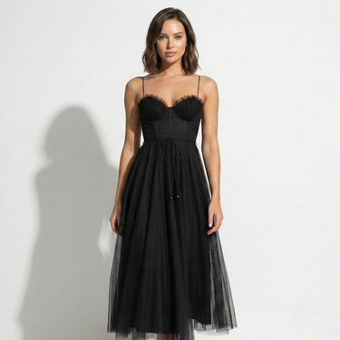 Tulle Maxi Dress with Corset Bodice and Spaghetti Straps