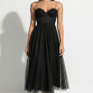 Tulle Maxi Dress with Corset Bodice and Spaghetti Straps