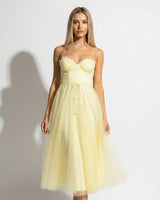 Tulle Maxi Dress with Corset Bodice and Spaghetti Straps
