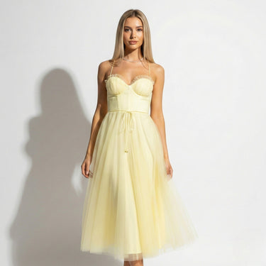 Tulle Maxi Dress with Corset Bodice and Spaghetti Straps