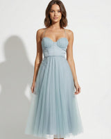 Tulle Maxi Dress with Corset Bodice and Spaghetti Straps