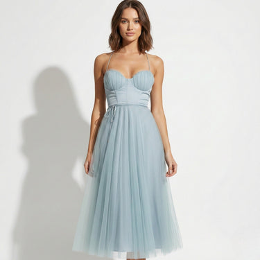 Tulle Maxi Dress with Corset Bodice and Spaghetti Straps