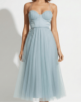 Tulle Maxi Dress with Corset Bodice and Spaghetti Straps