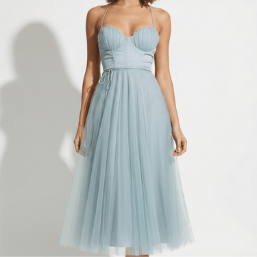 Tulle Maxi Dress with Corset Bodice and Spaghetti Straps