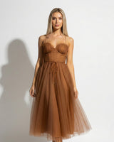Tulle Maxi Dress with Corset Bodice and Spaghetti Straps