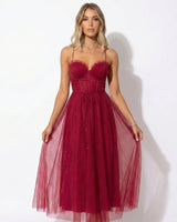 Tulle Maxi Dress with Corset Bodice and Spaghetti Straps