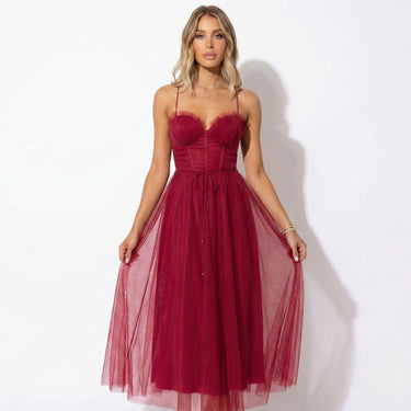 Tulle Maxi Dress with Corset Bodice and Spaghetti Straps