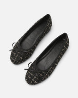 Top-down view of the tweed ballet flat showing the patterned upper