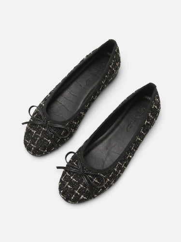 Top-down view of the tweed ballet flat showing the patterned upper