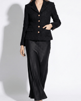Tweed Blazer and Satin Maxi Skirt Set with Lapel Collar