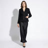 Tweed Blazer and Satin Maxi Skirt Set with Lapel Collar
