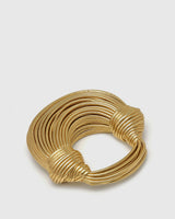 Overhead shot of the circular hoop bag displaying its compact proportions
