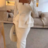Two-Piece Blazer and Skirt Set with Square Neck and Button Detail