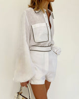Two-Piece Cotton Linen Set Shorts Blouse