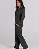 Two-Piece Loungewear Set with V-Neck Top and Wide-Leg Trousers