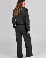Two-Piece Loungewear Set with V-Neck Top and Wide-Leg Trousers