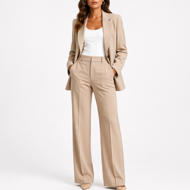 Two Piece Set with Tailored Blazer and Straight-Leg Trousers