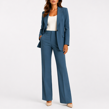 Two Piece Set with Tailored Blazer and Straight-Leg Trousers